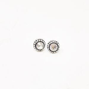Boutique Faux Diamond Stud Earrings Silver Concho Rhinestone Post Fancy Evening